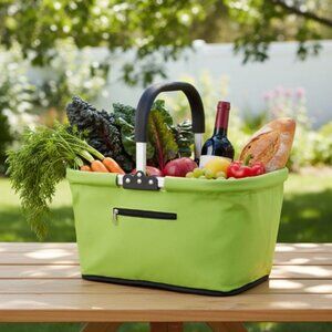 RSVP International Collapsible Market Basket Aluminum Frame, Large Zip Side Pock